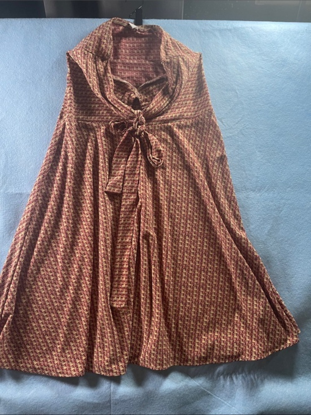 Molly New York Burgundy and Tan Tie-Front Midi Dress